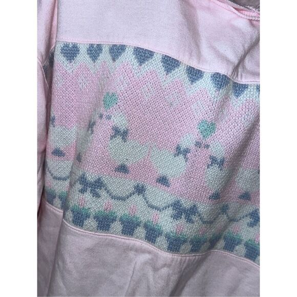 Vintage 90s Kawaii Lauren Brooke Collared Sweatshirt Pastels Duck hearts Geese S - Picture 7 of 11